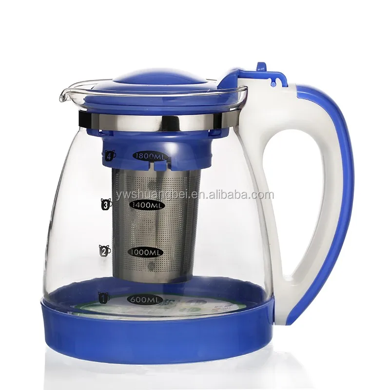 1800ML Modern Glass Measuring Teapot Infuser for Loose Leaf and Blooming Tea