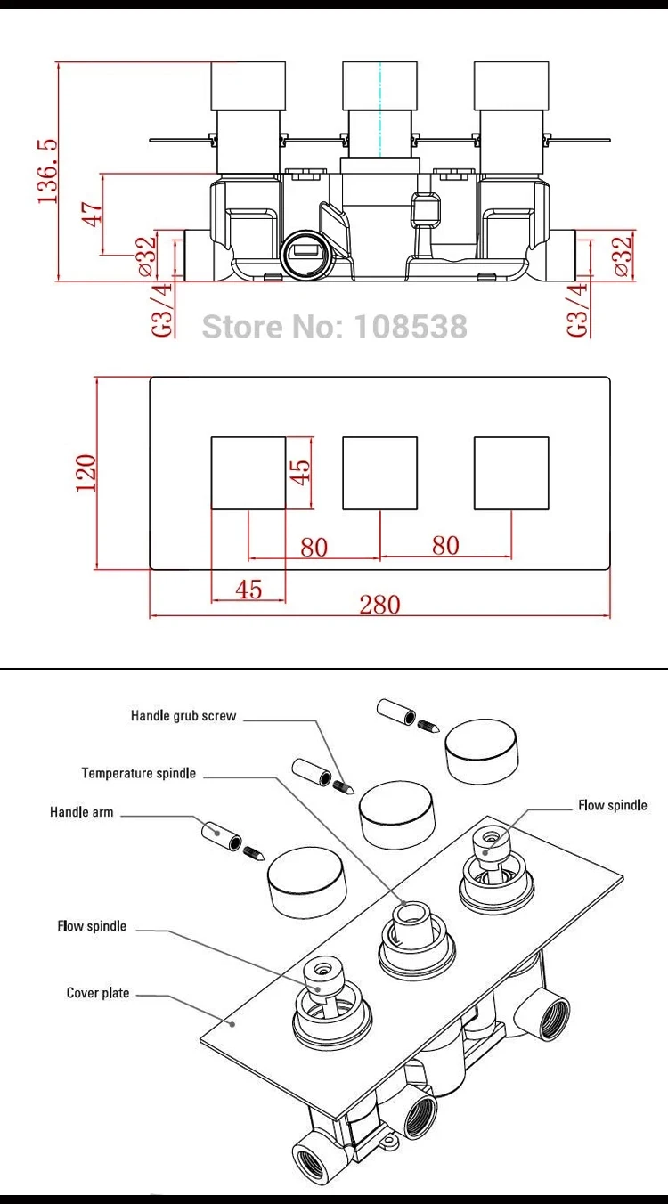 Triple Handles Thermostatic Shower Valve details