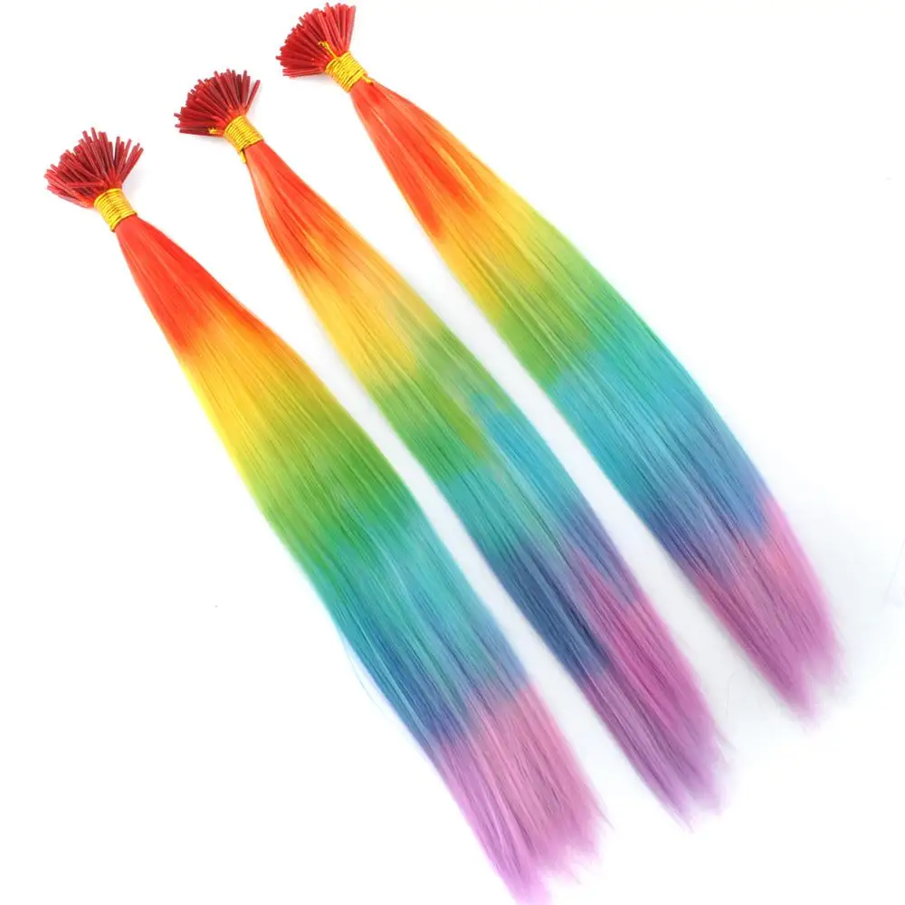 100s 20" Rainbow Hair Extensionspastel Colourful Straight I Tip