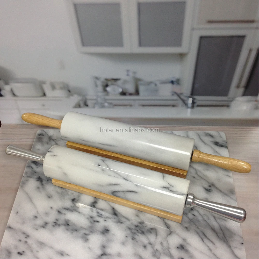 [Holar] Сделано в Тайване 18 дюймов Скалка из натурального белого мрамора с деревянной ручкой