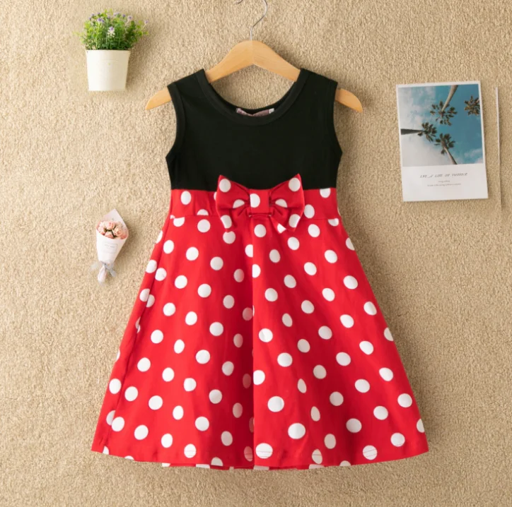 Красное платье для девочек, мини-платье с мультяшным рисунком