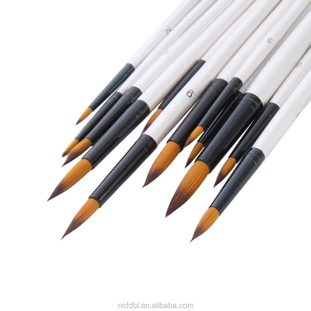 High Quality 12 Pieces Artist Fine Paint Brush Round for Acrylic Watercolor Oil Painting Student