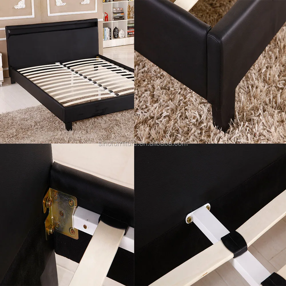 Modern LED Light Home Furniture General Use Double Bed with LED Light