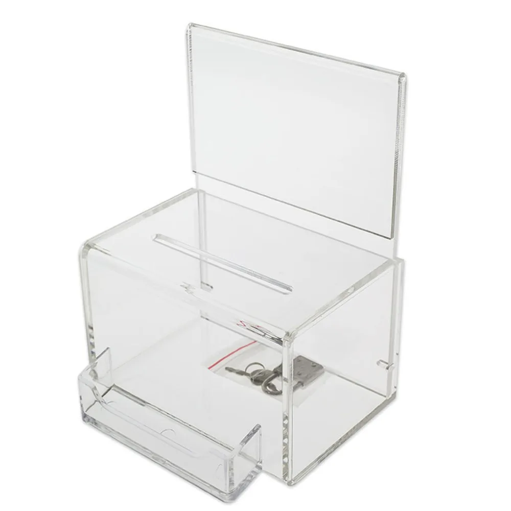 Custom Clear Acrylic Donation Box With Business Card Holder Plastic
