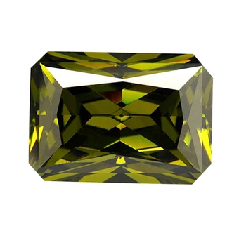 Factory Price Synthetic Cemstone Emerald cut olivine cz for wedding decorations