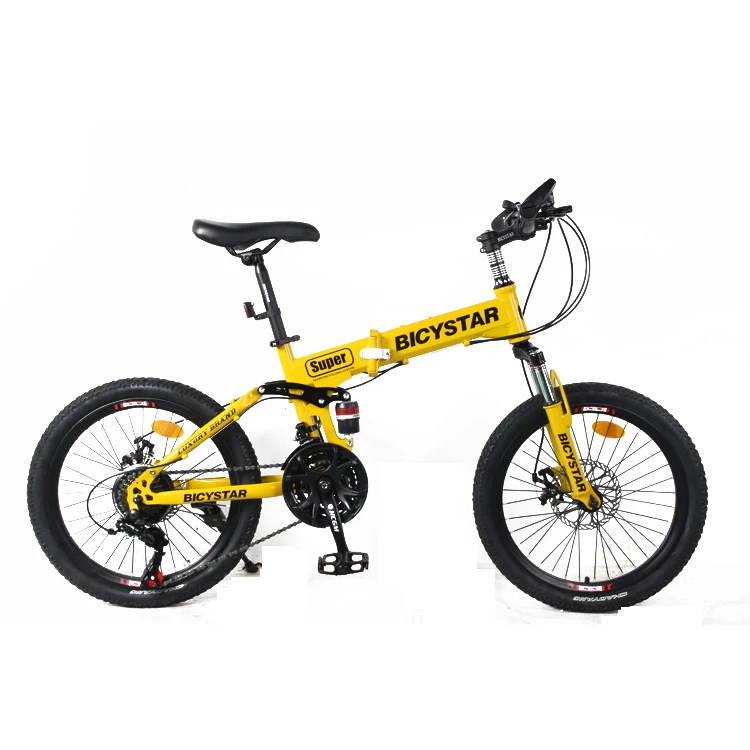 yellow folding bike