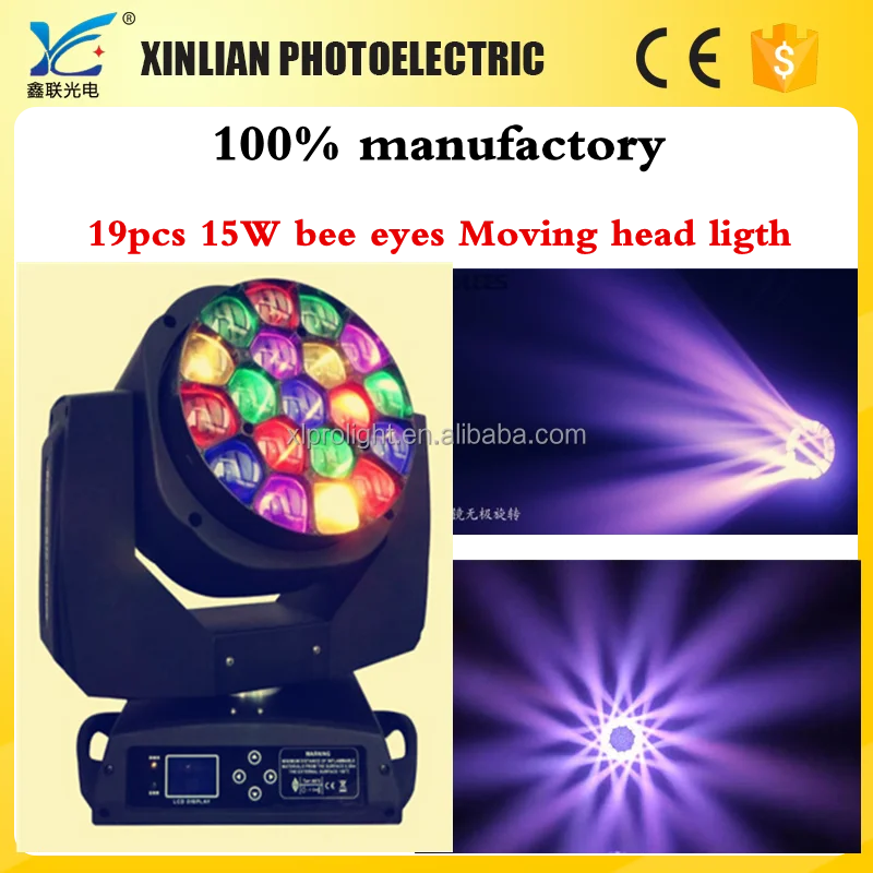 Stage Effect Robot 19pcs 15w 4 Iin 1 Bee Eye Zoom Moving Head Led Dj Light