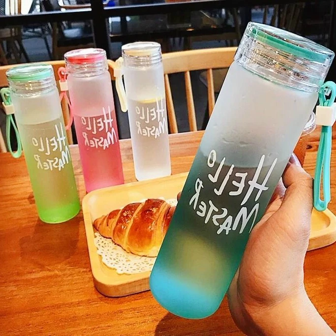 Colorful Letter Glass Water Bottle With Cloth Cover Frosted Portable ...