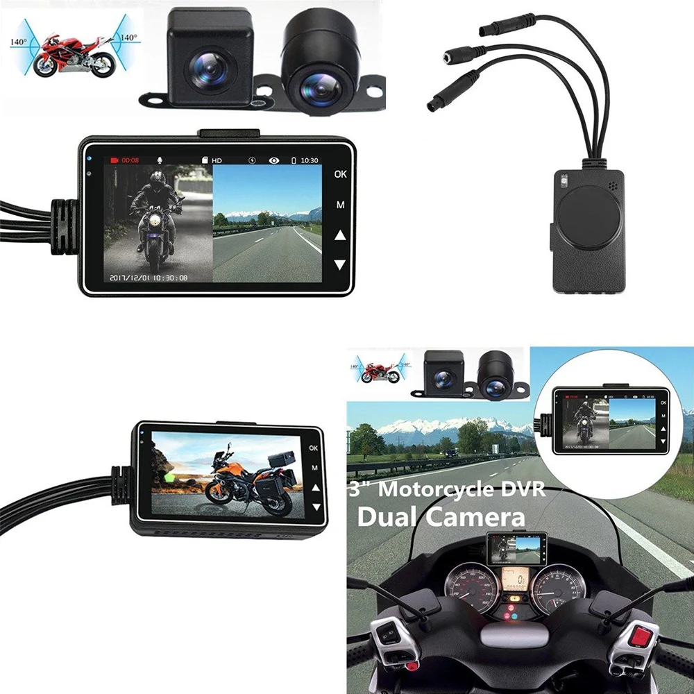 720P 3 Inch LCD Screen Dual Lens Motorcycle Camera Recorder