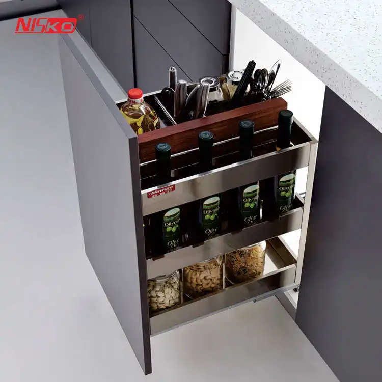 Wellmax Kitchen Cabinet Accessories Multipurpose Drawer Basket Aluminium  Black Powder Coated Pull out Seasoning Basket - China Basket and Wire  Basket price