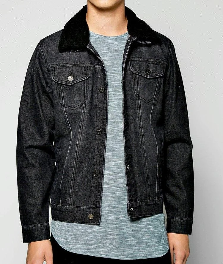 Wash Mens Denim Jacket Fur Collar 