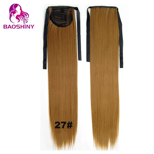 22 дюйма шелковистый прямой конский хвост синтетические волосы темный светлый шиньоны