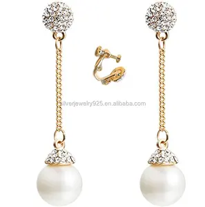 Women's Fashion Simulated-Pearl Ball Dangle Long Screw Back Clip-On Earrings