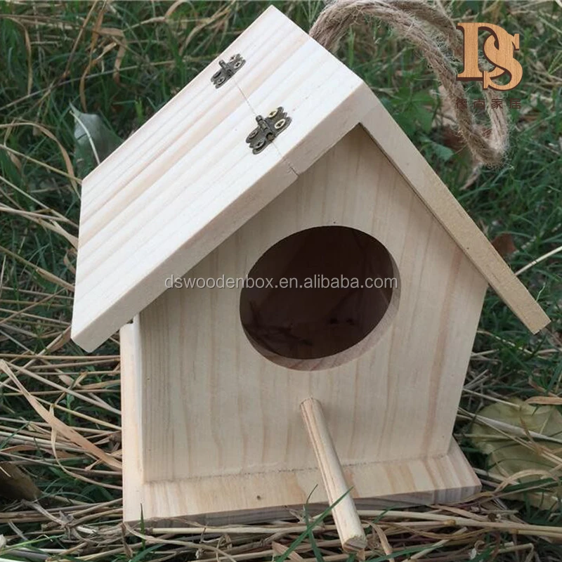 Wooden Bird House Birdhouse Hanging Nest Nesting Box W/ Hook Home Garden Decor C 