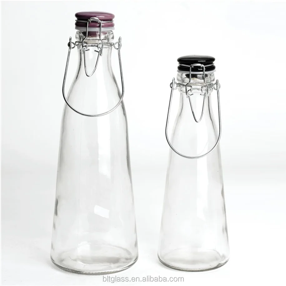 500 ml Glass Vintage Milk Bottles With Ceramic Lid / Wire Handle