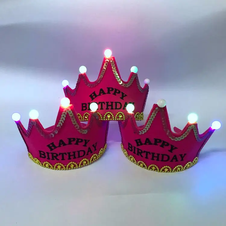 Kids Led Flashing Birthday Cap Decoration Princess Cake Led Light Crown Hat  for Adults Birthday Party Favors for Kids