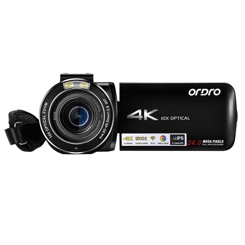 ORDRO HDR-AC7 4K UHD Camcorder - 10X Optical Zoom, 3.1
