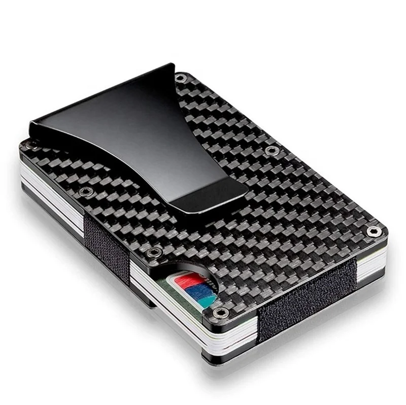 2020 best sell ultra thin RFID  real carbon fiber card wallet, minimalist aluminum credit card holder with money clip