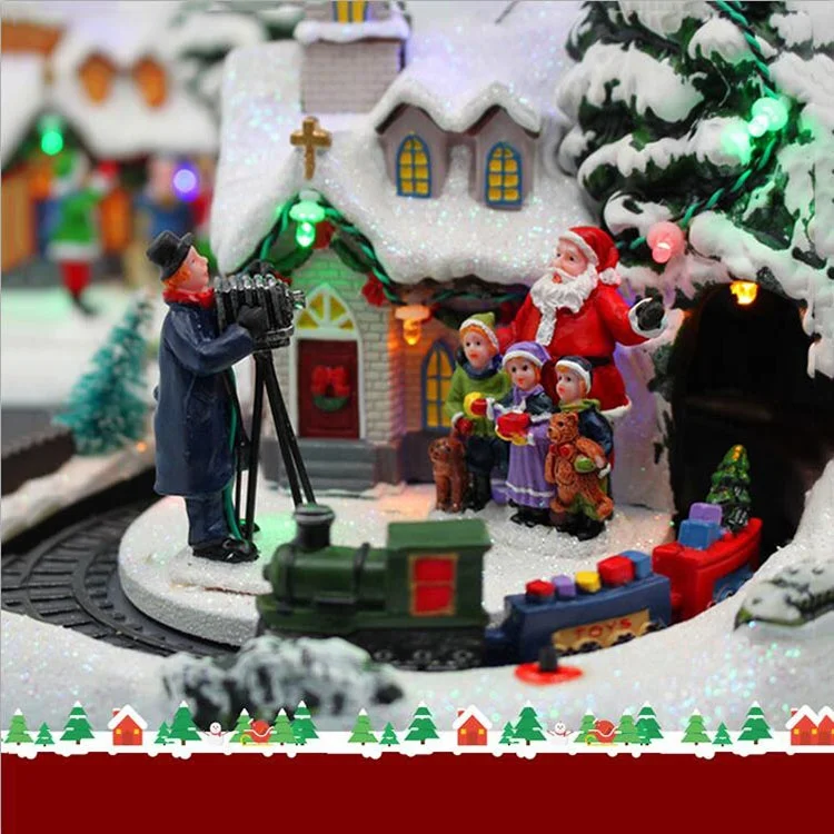 Custom Battery Colorful Led Light Musical Miniature Christmas Village House