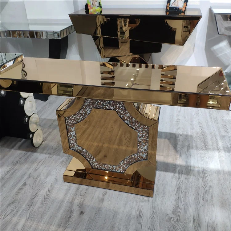 Elegant Charming Style Sparking Brown Mirrored Console Table