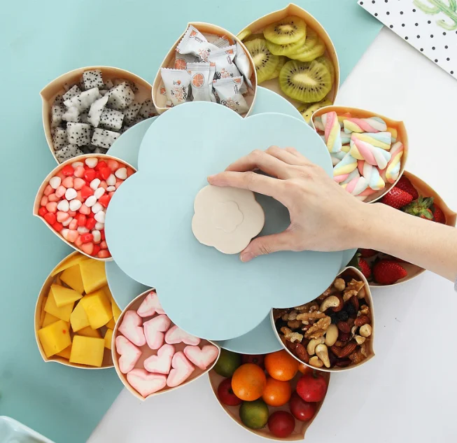 Double Layer Petal Rotating Melon Fruit Plate Shaking Sound Snack Plate Creative Storage Plate