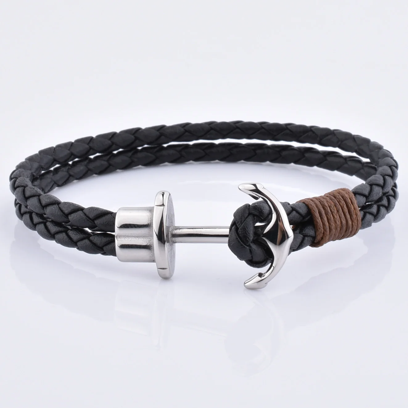 High Class Custom Logo Gold Anchor Navy Blue Leather Bracelet Charm New Fashion Genuine Leather Bracelet for Men