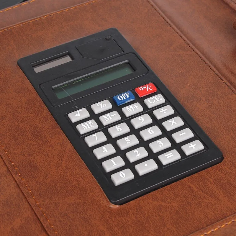 Promotional PU Leather File Folder Custom Logo Padfolio Notepad With Calculator