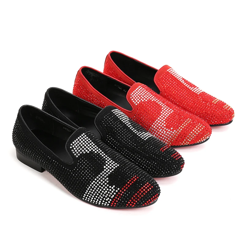 Wholesale NX005 Top Quality Men's Luxury Crystal Black Shoe Fashion  Designer Flat Stud Loafers Men Casual Red Bottom Dress Shoes From  m.