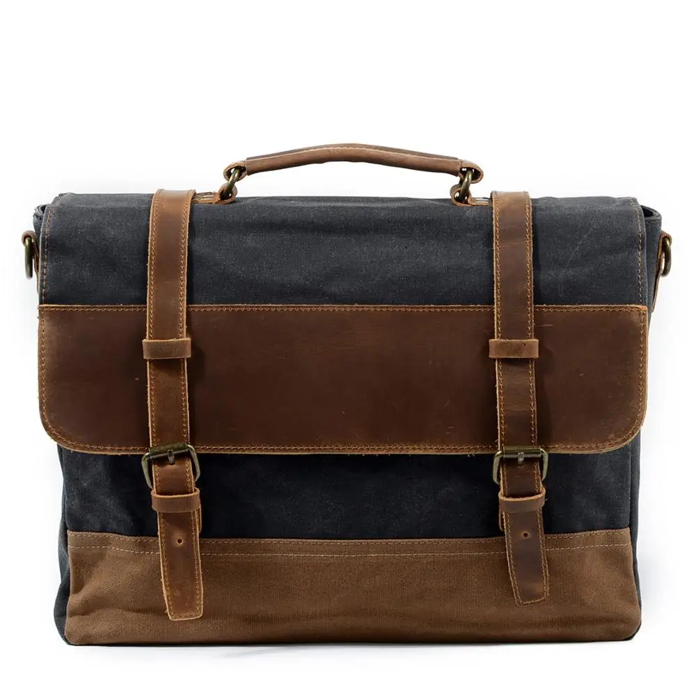 canvas shoulder briefcase businessRetro mens canvas leather laptop messenger bag