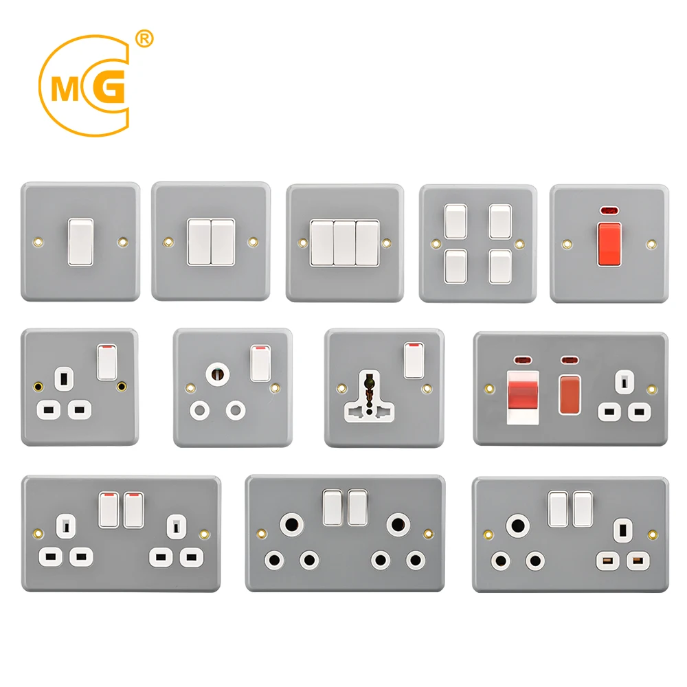 Metal Clad Double Round Power 15a 3 Pin Plug Switch Socket Outlet