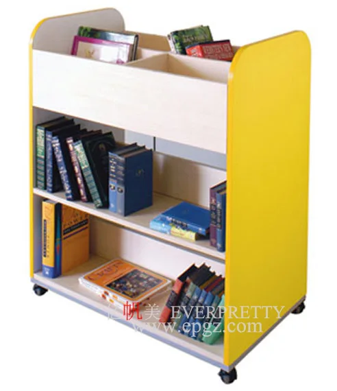 Wooden Shelf Library Furniture Book Shop Moving Trolley