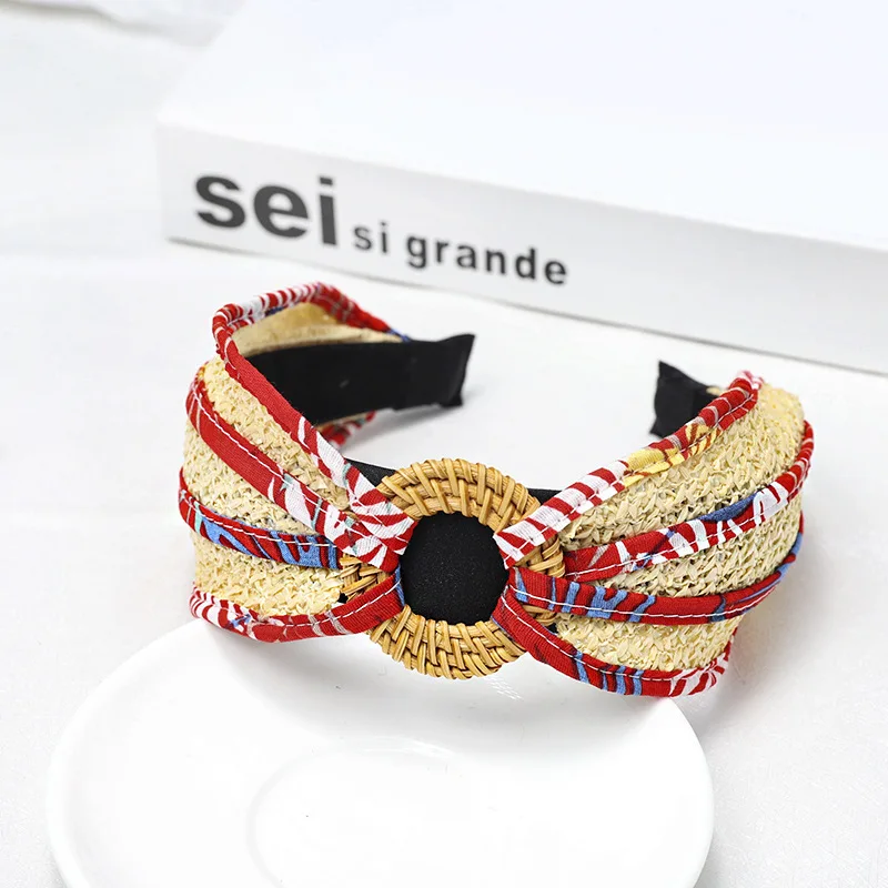 2019 Wholesale Hair Accessories Custom Round Knot Raffia Straw Wide Plastic  Headband Hair Band For Women