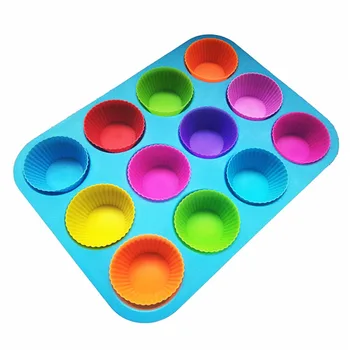 BHD Amazon hot sell silicone muffin cupcake pan Food Grade reusable silicone 12 cup muffin pan