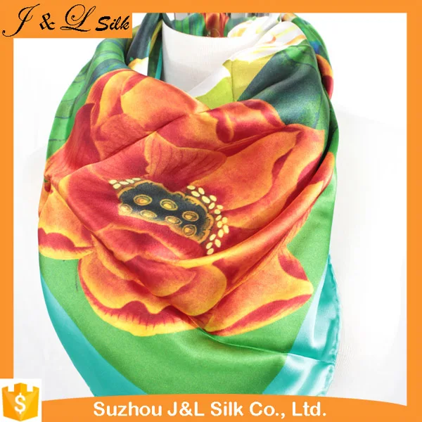 Оптовая продажа китайский квадратный атласный шелковый шарф с цифровой