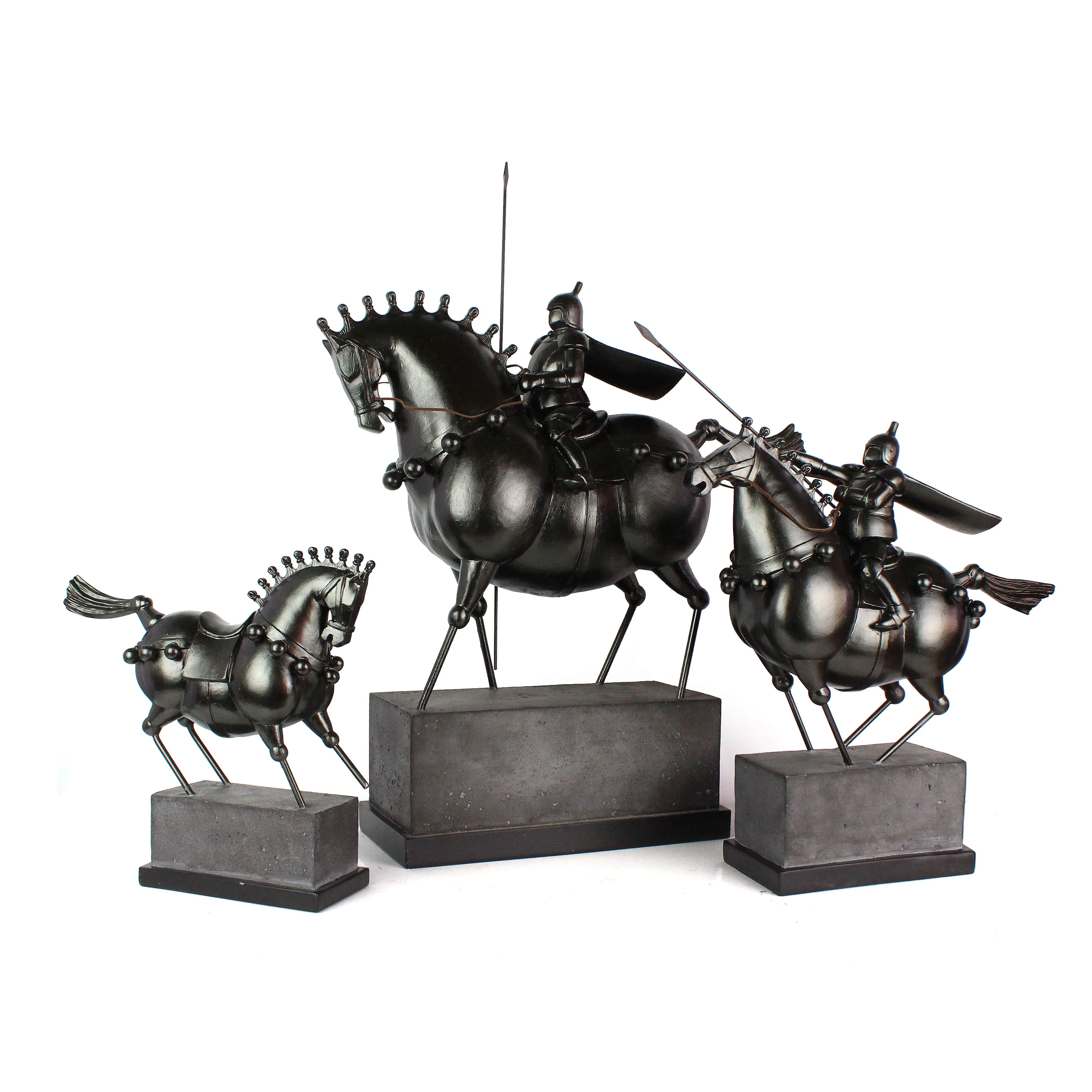 Resin Black Roman Soldier Riding Horse Figure Model Home Decor Ornaments