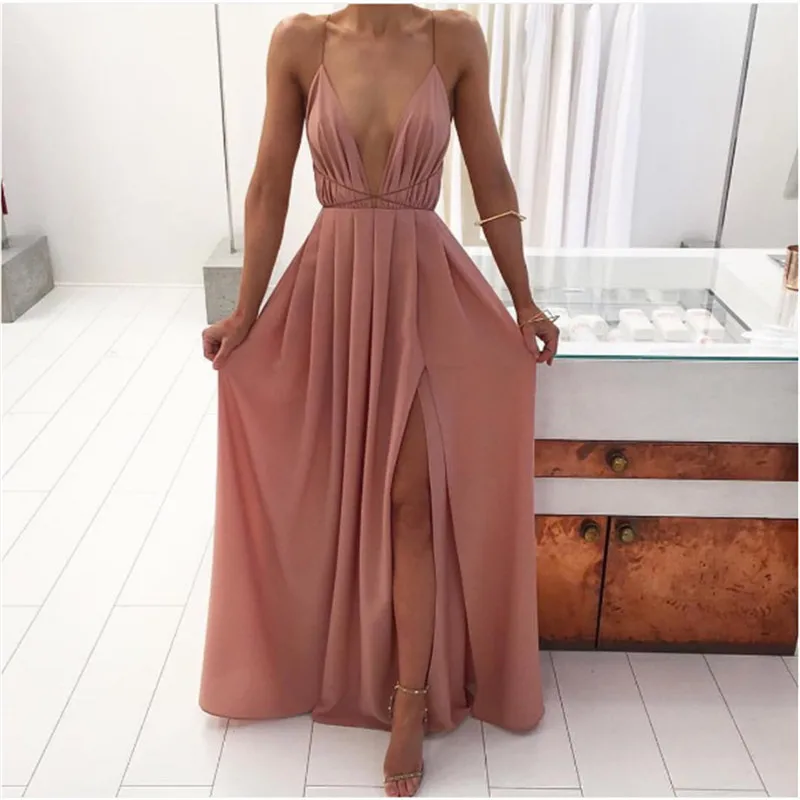 Fashion Sexy Women Deep V Neck Maxi Dresses Summer Bohemian Chiffon Long  Boho Dress