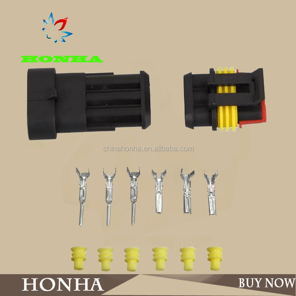 3 Pin 3 Way Superseal Pair Car Boat Electrical Waterproof Connectors Set with Rubber Boot