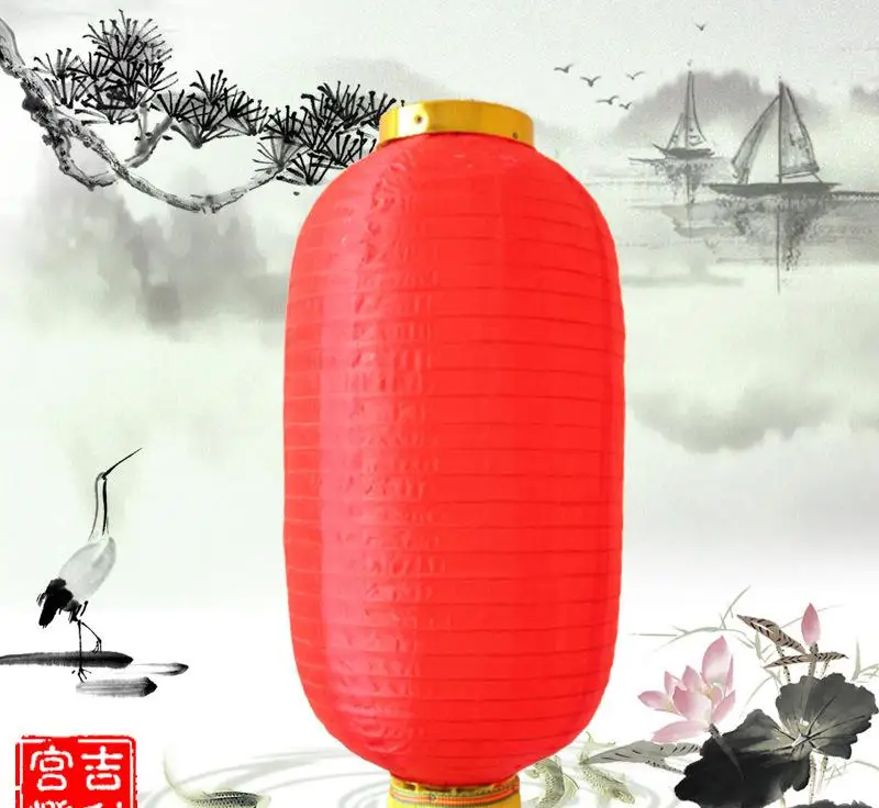 Traditional Chinese New Year Red Hanging Nylon Fabric Lantern