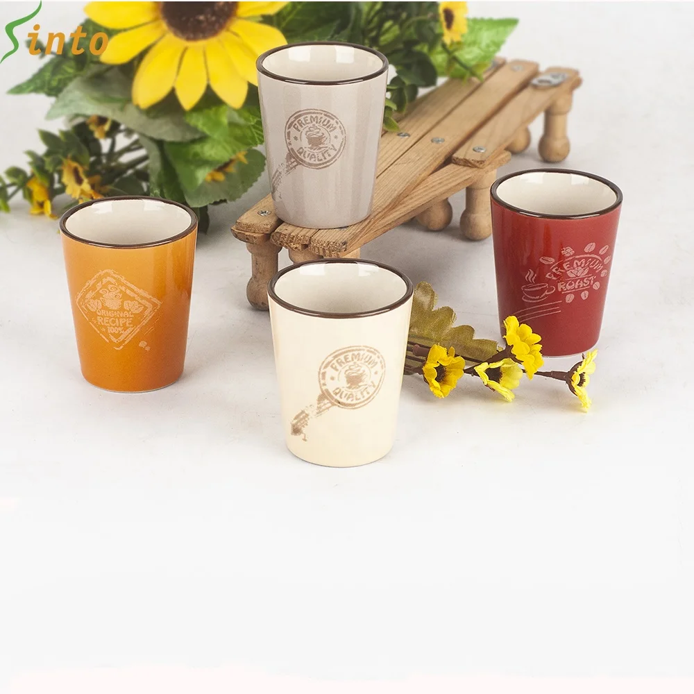 320ml Two Tone Custom Shape Stackable Ceramic Coffee Mug with logo