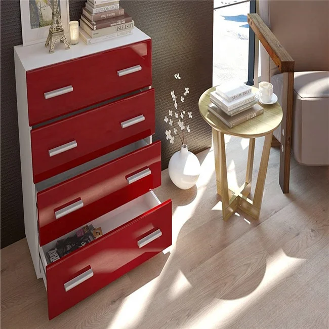 Матовый комод MDF белого цвета с современным дизайном и 4 ящиками для гостиной квартиры