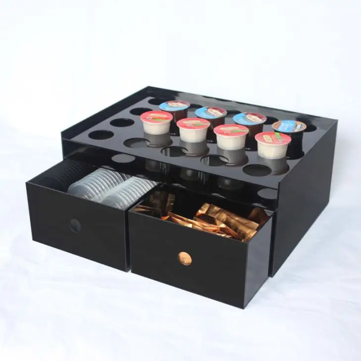 VITVITI Coffee Station Organizer for Countertop, Metal Coffee Bar Organizer Basket with Drawer, 6 Compartments Bar Station Holder for Pods Tea Bag, White