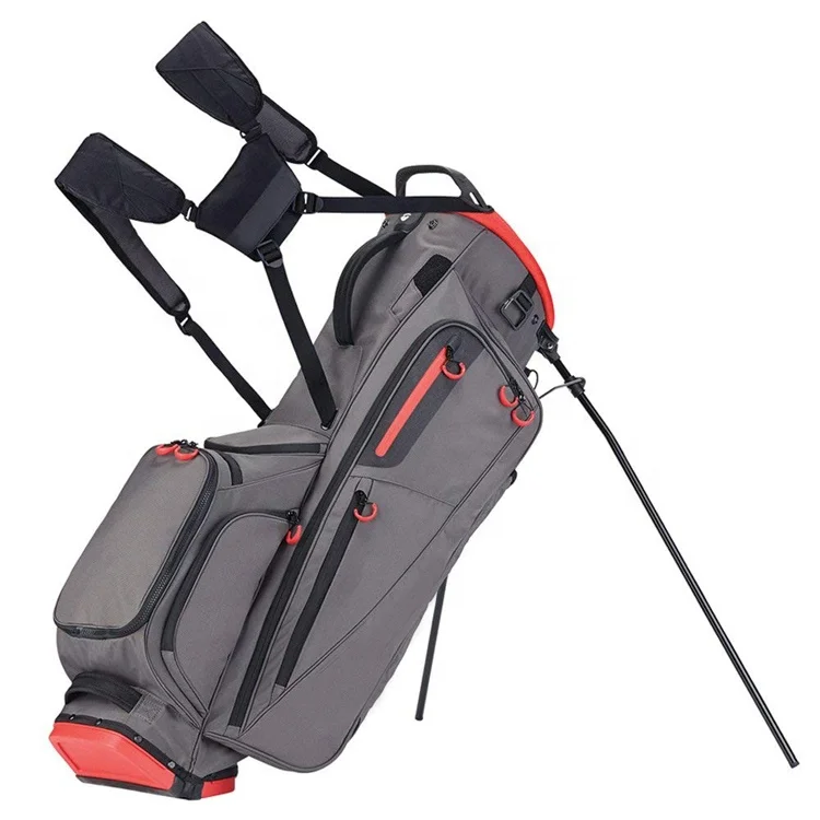 Custom Made Flextech  5-way Organizational Grey Red Embroidery LOGO Durable Nylon Golf Stand Bag