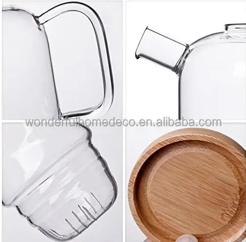 750ml Elegant Clear Lead-free Heat-resistant Borosilicate Glass Teapot With Removable Inner Stainless Steel Infuser, Bamboo Lid