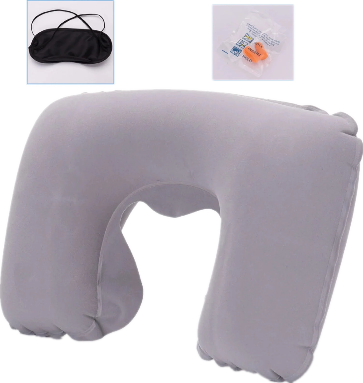 Ear Plugs+Eye Mask Patch 3 in 1 Inflatable U Pillow Travel Airplane Pillow 