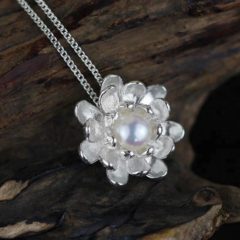 Pearl Pendant,925 Silver Lotus Mother 