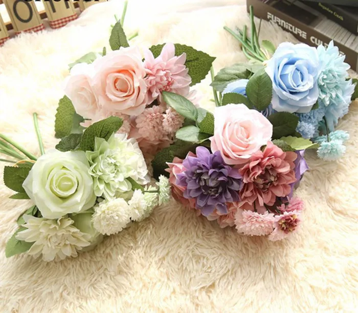 Vivid Silk Roses Flower Wedding Bouquet Dahlias Artificial Flowers Heads Fall Fake Leaf Wedding Flower Bridal Bouquets Buy Roses Flower Fall Fake Leaf Wedding Flower Artificial Flower Heads Product On Alibaba Com