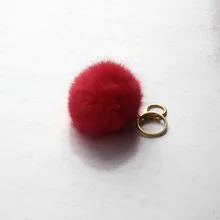 Gold Plated Keychain Charm Genuine Rabbit Fur Ball Pom Pom Keychain for Car Key Ring Handbag