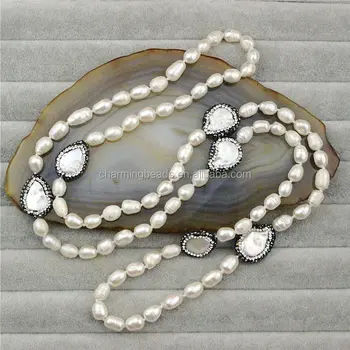 CH-MBN0040 Fashion Natural freshwater pearl beads necklace,rhinestine pearl Bohemian style necklace,fashion pearl long necklace