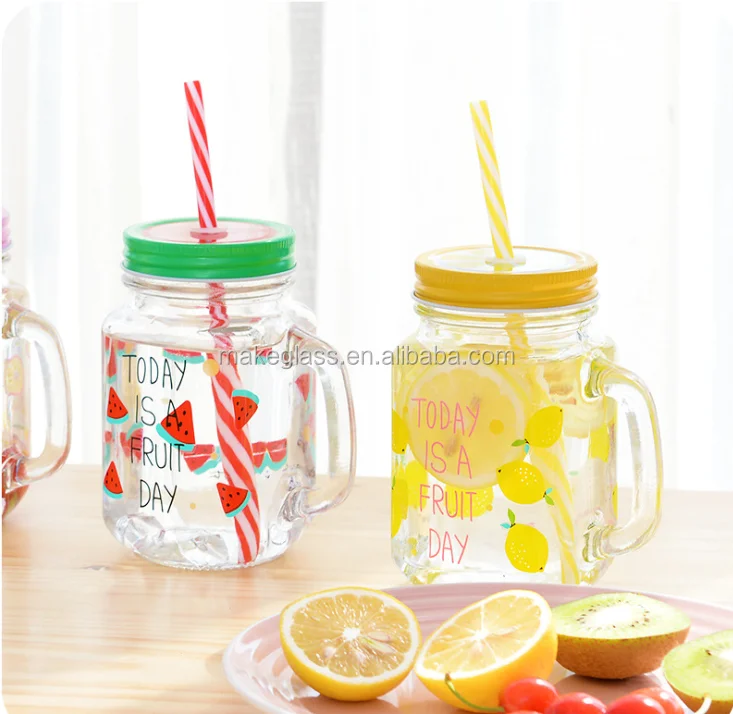 Fruit Juice Glass Mason Jar with Handle Mason Mug From Zibo Supplier