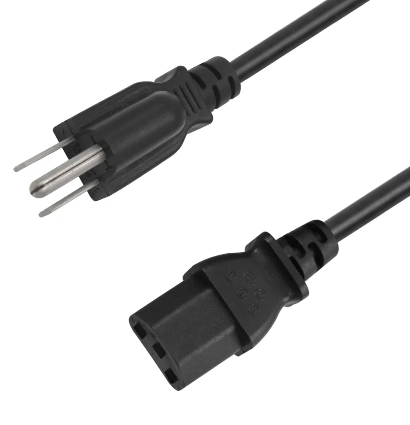 ac extension Cable PVC black us male to female Nema5-15P splitter y type power cord 19
